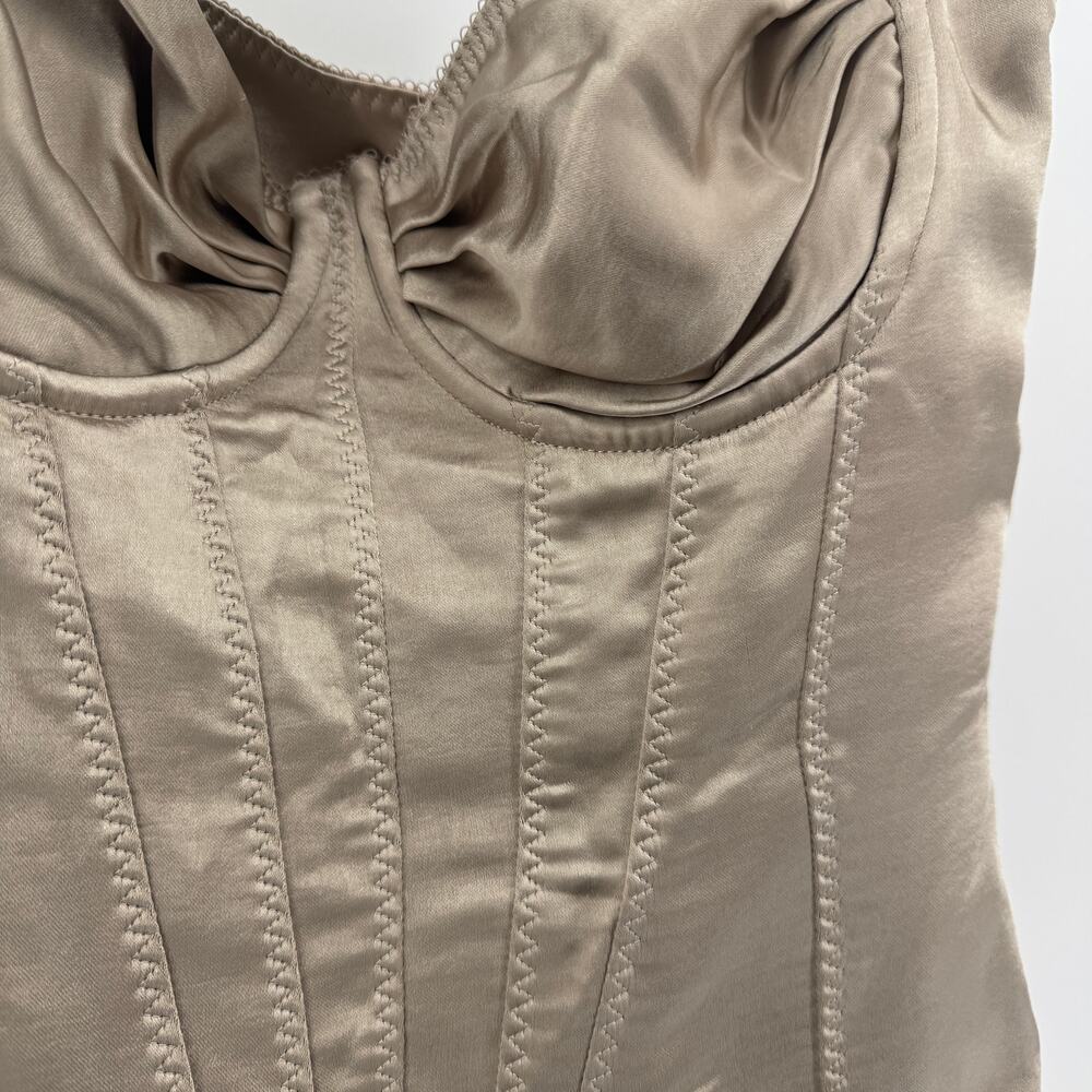 House of CB Chantal Satin Corset Crop Top - Size Small Plus Cup - Sand - Picture 3 of 8